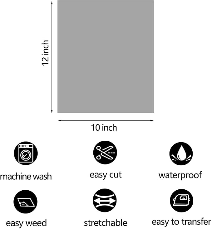 FUNKAKA Gray HTV Heat Transfer Vinyl Sheets, 10 Sheets Sticky HTV Vinyl - Image 4