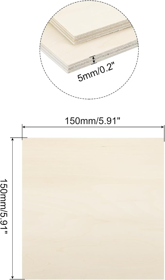 MECCANIXITY 3pcs Basswood Sheets 6 x 6 x 3/16 Inch Unfinished Wood Boards - Image 2