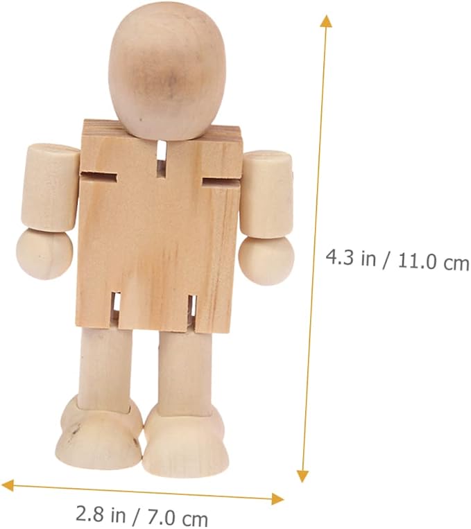 EXCEART Wooden Doll Desktop Ornament Unfinished Blank Figurine 2.75X6.88X4.33In - Image 8