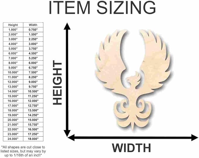 Unfinished Wood Phoenix Shape Mythical Beast Craft up to 46" DIY 42" / 1" - Image 3