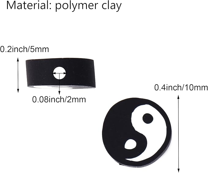 100pcs Black Yin Yang Polymer Clay Spacer Beads - Image 3