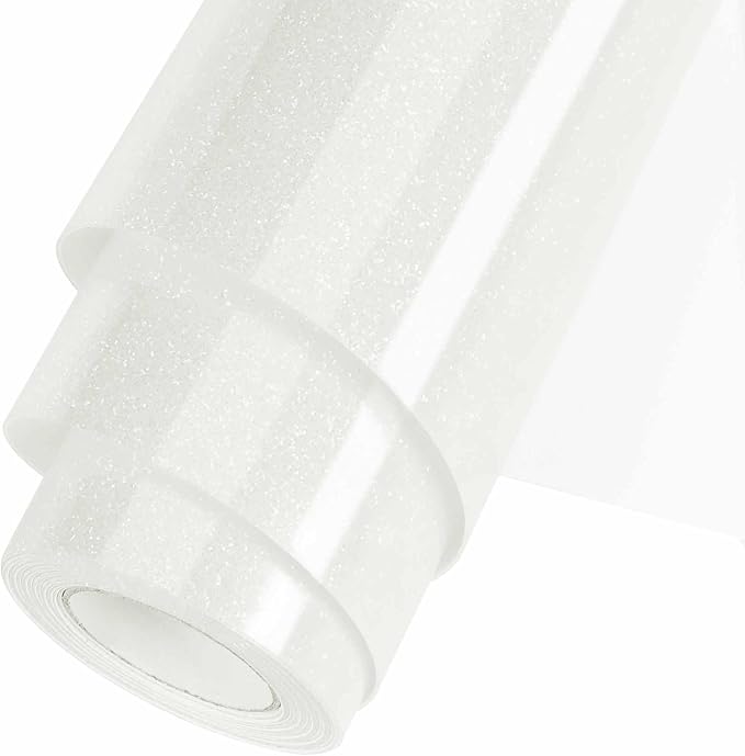 Iris White Glitter HTV Heat Transfer Vinyl Roll 12inch x 20 ft by WOOGLITTER