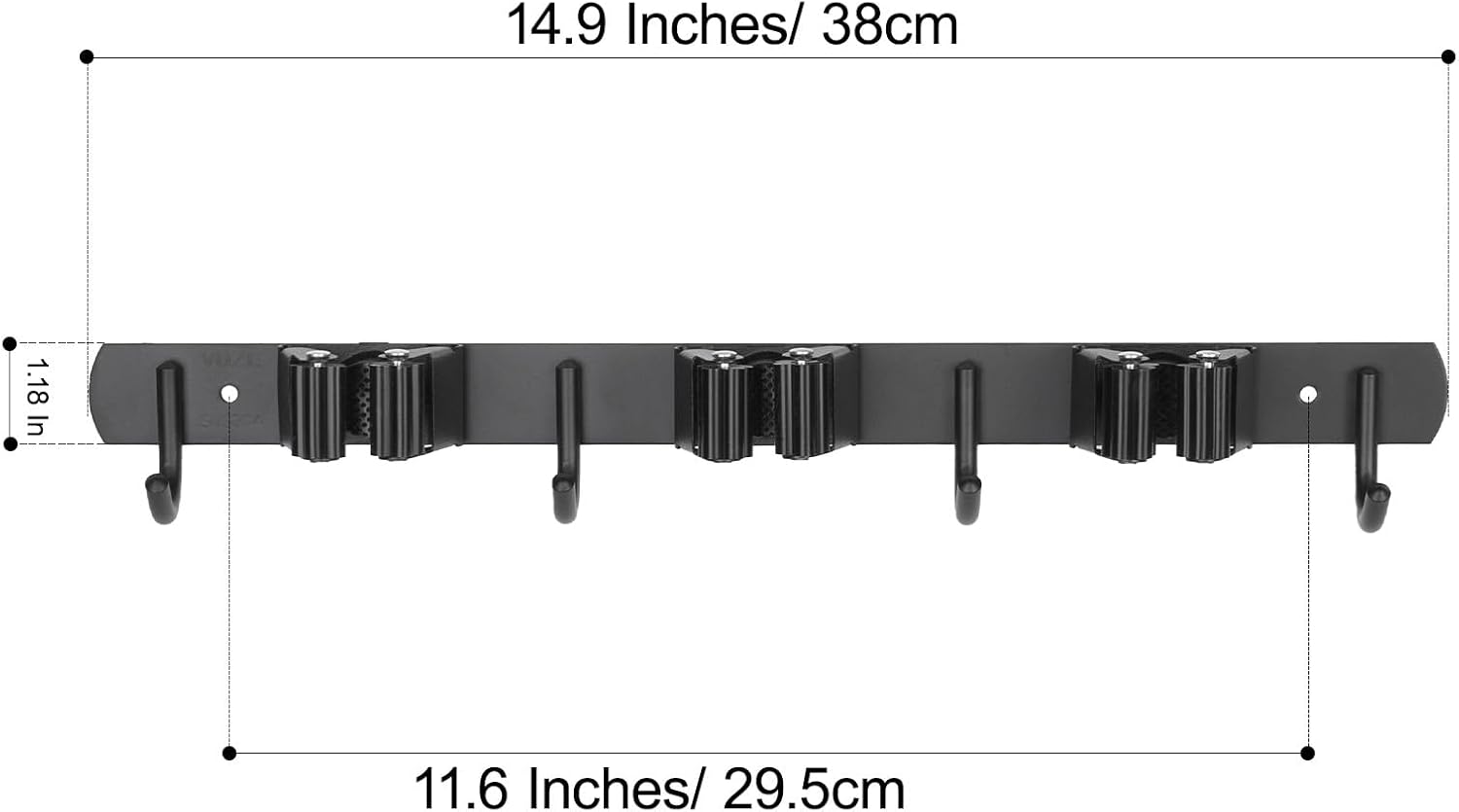 voze 3 Racks and 4 Hooks Mop and Broom Holder Wall Mount, Self Adhesive Heavy Duty Broom Organizer Storage Tool Racks for Kitchen Garden Laundry Garage