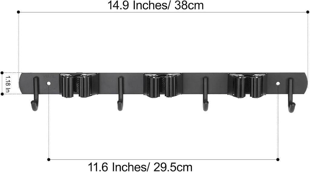 voze 3 Racks and 4 Hooks Mop and Broom Holder Wall Mount, Self Adhesive Heavy Duty Broom Organizer Storage Tool Racks for Kitchen Garden Laundry Garage