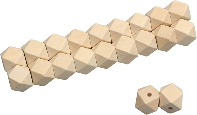20mm Wooden Beads Geometric Shape, Smooth Loose Beads Unfinished Spacer Beading - Image 4