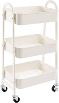 AGTEK Makeup Cart, Movable Rolling Organizer Cart, White 3 Tier Metal Utility Cart