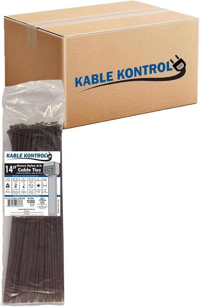 Kable Kontrol Brown Zip Ties 14 Inch 6, 50 Lbs Tensile Strength, Bulk Pack by KABLEKONTROL%C2%AE