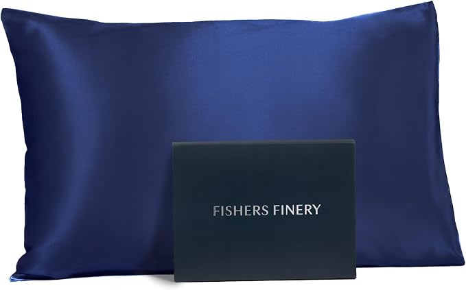 Fishers Finery 25mm Mulberry Silk Queen Pillowcase Navy by FishersFinery
