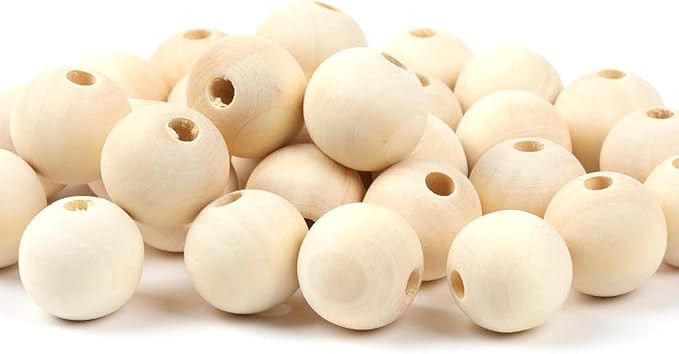 100Pcs 20mm Unfinished Wood Beads Round Wooden Spacer Beads Natural Wood Loose by hesmartly