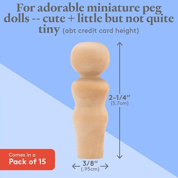 Wood Peg Dolls, 2-1/4 Inch Mom Shape Wooden Peg People, Strong Birch Wooden - Image 4