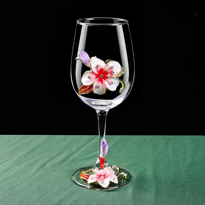 Simcat Handmade Painted Enamel Flower Glass Wine Glasses Transparent Refined - Image 3
