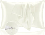 BEDELITE Satin Pillowcase with Zipper, Ivory King Size Pillow Cases Set of 2 by BEDELITE
