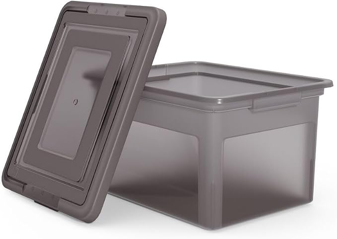 STAPLES File Box Plastic File Box Snap, Letter/Legal Size, Frost Gray - Image 2