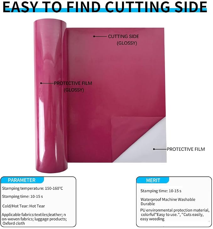 FUNKAKA Rose Red HTV Heat Transfer Vinyl Rolls, Adhesive HTV Vinyl - Image 2