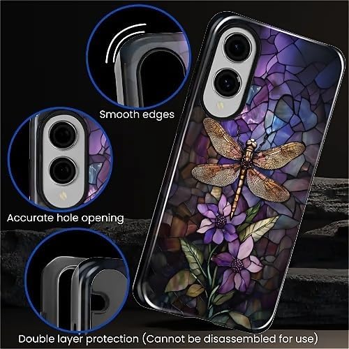 for Samsung Galaxy S25 Edge Case, Stained Glass Dragonfly Pattern Glossy 2 in 1 - Image 5