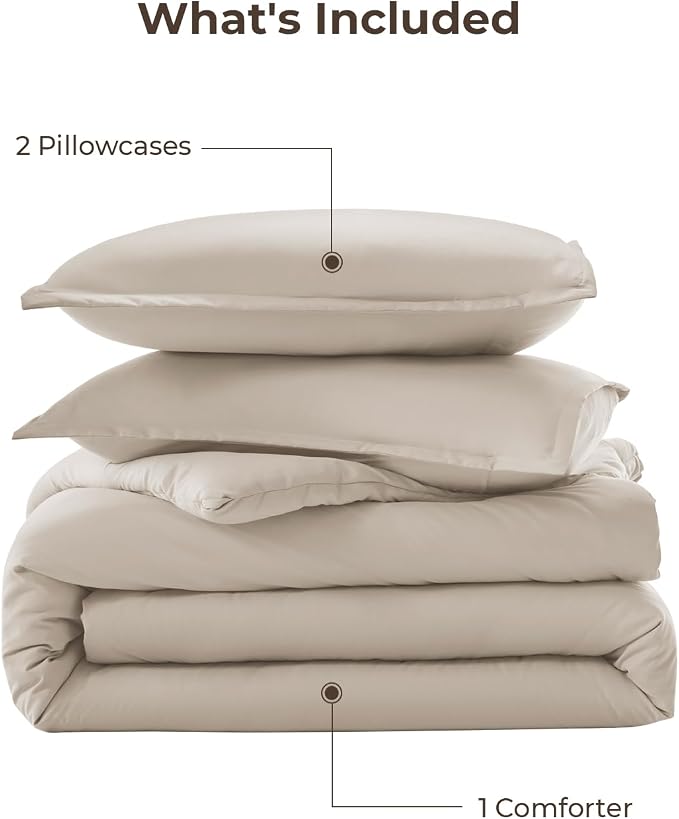 Litanika Oatmeal Comforter King Size, 3 Pieces Lightweight Solid Bedding - Image 7