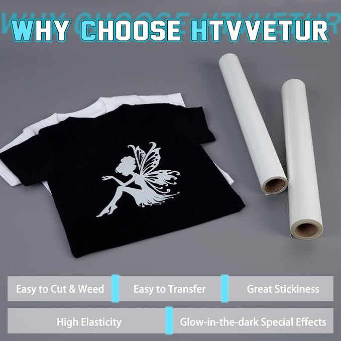 HTVVETUR Glow in The Dark HTV Heat Transfer Vinyl Roll 12 Inch by 10 Feet Iron - Image 3