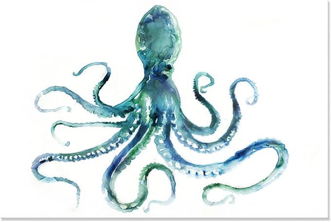 JAPO ART Blue Octopus Bathroom Decor Canvas Wall Art by Edward Selkirk Coastal by JAPOART