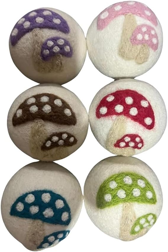 Ezhippie Quality Wool Dryer Balls - 6 XL Mushroom Pack - 1000+ Loads - Pure Organic Wool - Reusable Natural Fabric Softener Perfect with Essential Oils, Reduce Clothing Static and Wrinkles