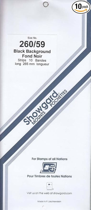 Pre-cut Black Stamp Mounts Size 260/59 by Showgard