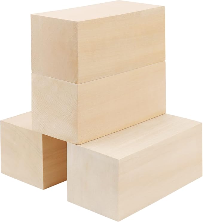 JOIKIT 4 Pack 6 x 3 x 3 Inches Basswood Carving Blocks, Unfinished Soft Wood by JOIKIT