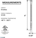 Kable Kontrol Gray Zip Ties 4 Inch 100 Pcs, 18 Lbs Tensile Strength, - Image 2
