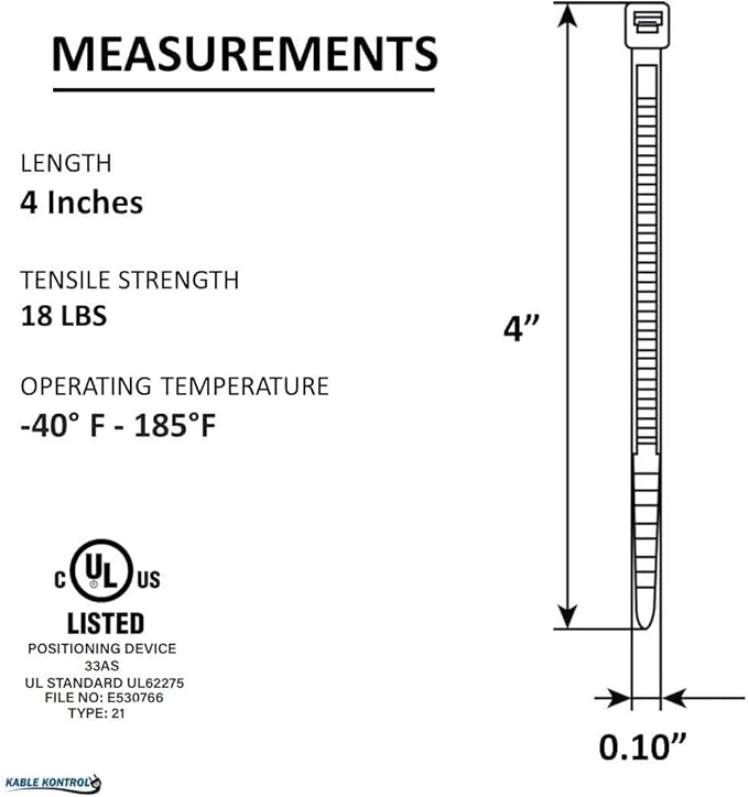 Kable Kontrol Gray Zip Ties 4 Inch 100 Pcs, 18 Lbs Tensile Strength, - Image 2