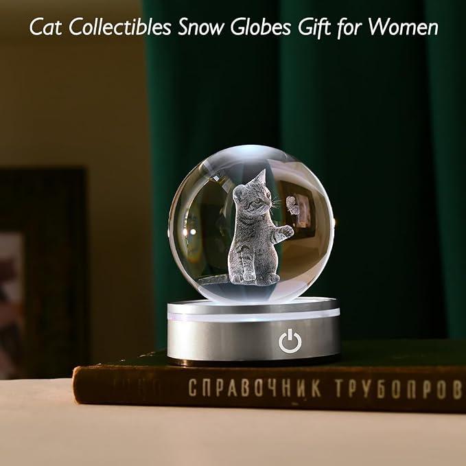 IFOLAINA Cat Lovers Gifts for Women Decorative Cat Glass Sphere Night Light | - Image 6