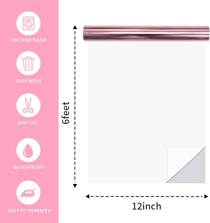 Pink Heat Transfer Vinyl Roll, Soft Metallic Foil HTV - Image 2