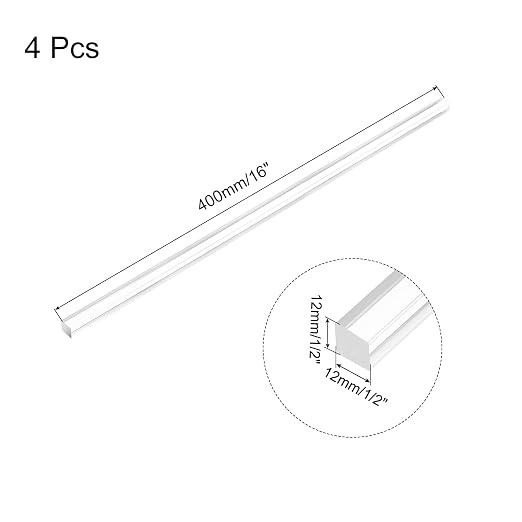 MECCANIXITY 4pcs Acrylic Square Rods 1/2" x 16" Clear Acrylic Dowel Rods Sticks - Image 2