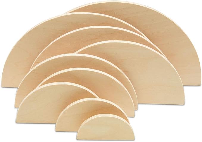 Round Wood Stacker Semicircles, 5 Sets of 10 Wooden Half Circle Cutouts by Woodpeckers