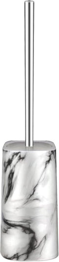 Marble Colored Toilet Brush and Holder Set,Stainless Steel Long Handle and Marble Colored Base for Bathroom Deep Cleaning，Space Saving for Storage，Drip-Proof，White