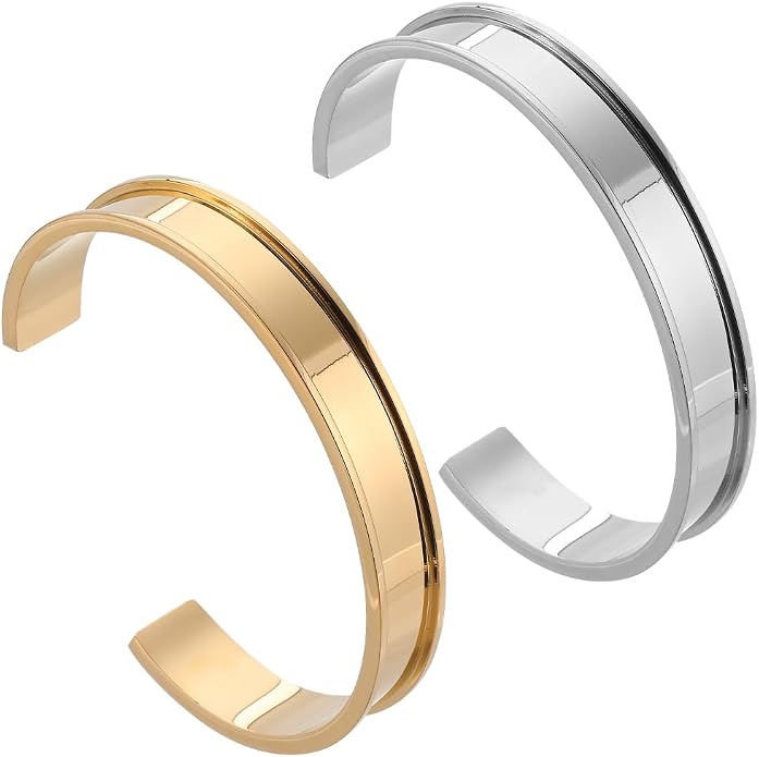 SUNNYCLUE 2Pcs Bracelet Blanks Stainless Steel Cuff Bracelets 12mm Wide | by SUNNYCLUE