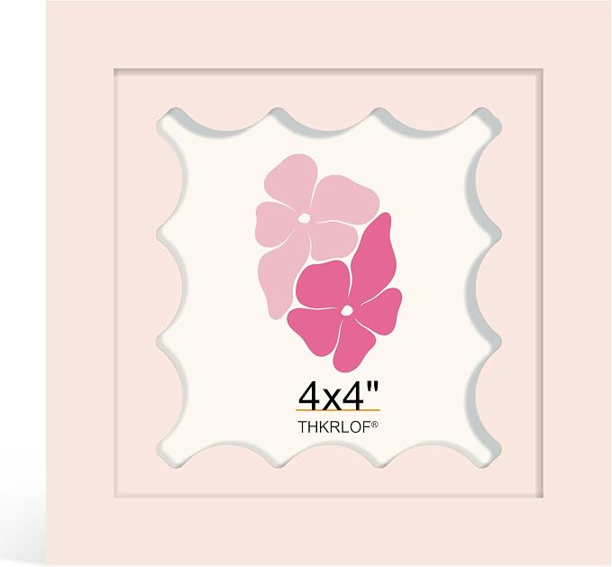 4x4 Picture Frame with Real Glass, Wooden cute 4 x 4 Photo Frame with Wavy Mat by THKRLOF