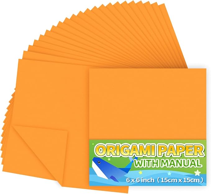 Praisebank Orange Origami Paper, Double Sided Color, Origami Paper Kit by Praisebank