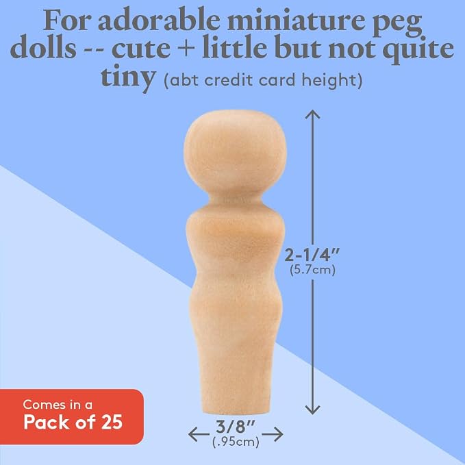 Wood Peg Dolls, 2-1/4 Inch Mom Shape Wooden Peg People, Strong Birch Wooden - Image 4