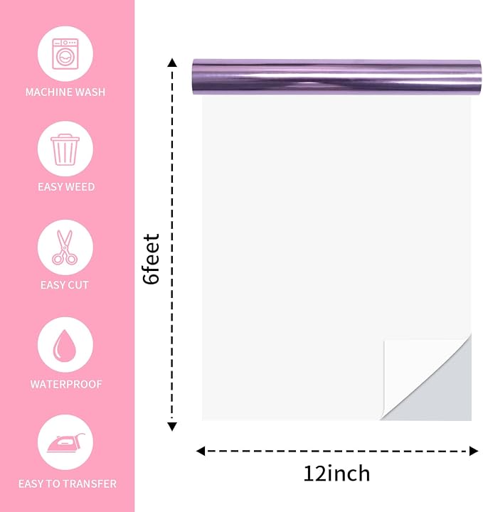 Purple Heat Transfer Vinyl Roll, Soft Metallic Foil HTV - Image 2