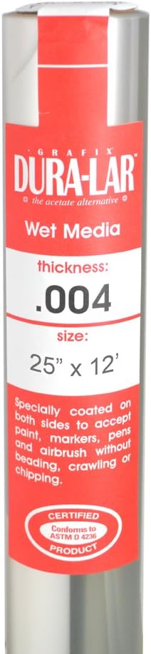 Grafix Dura-Lar 0.004" Film, Ultra Clear Wet Media 25" x12', Plastic Film by Grafix