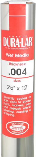 Grafix Dura-Lar 0.004" Film, Ultra Clear Wet Media 25" x12', Plastic Film by Grafix