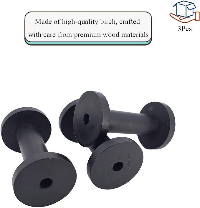 HAHIYO 3.35Inch/8.5cm 3PCs Black Wood Spool Natural Unfinished Wooden Thread - Image 6