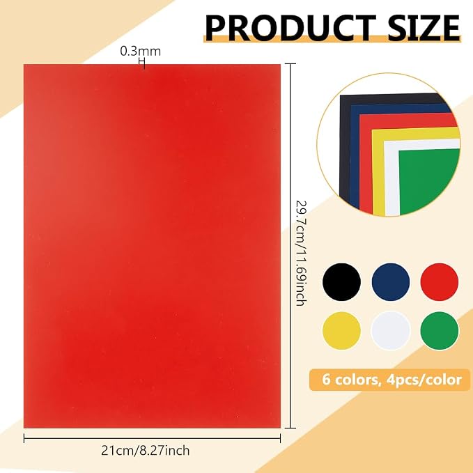 BENECREAT 24Pcs 6 Colors PVC Flexible Plastic Sheets, 11.8x8.3 Inch A4 - Image 2