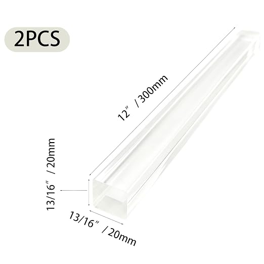 2Pcs Heavy-Duty Clear Acrylic Square Rods, 20mm x 300mm Thick Transparent - Image 2