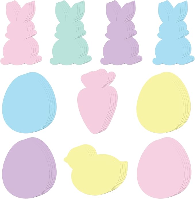 Funrous 80 Pcs Easter Paper Cutouts Pastel Bunny Egg Chick Carrot Cutouts by Funrous