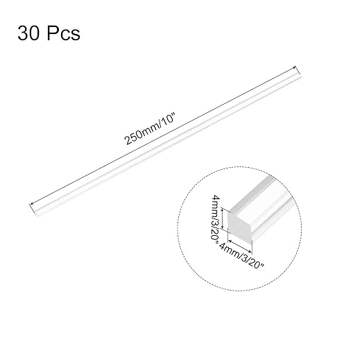 MECCANIXITY 30pcs Acrylic Square Rods 3/20" x 10" Clear Acrylic Dowel Rods - Image 2