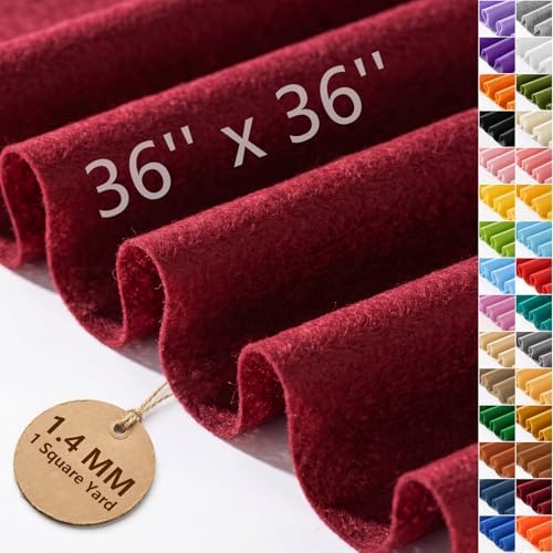Burgundy Felt Fabric 36'' X 36'', 1.4mm Large Felt Sheets Soft Durable Crafts by FEIYAUMI
