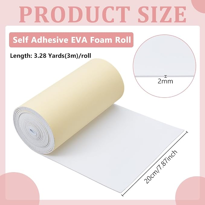 BENECREAT 118x8 Inch White Self Adhesive EVA Foam Roll, 2mm Thick Waterproof - Image 2