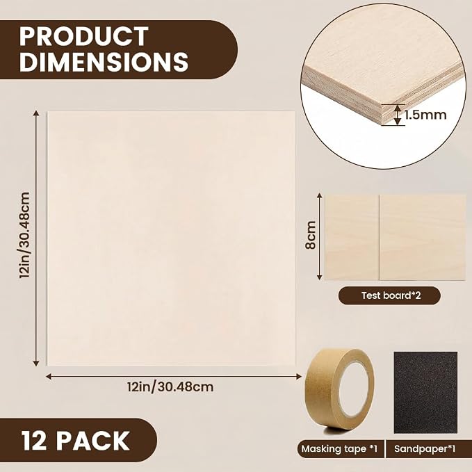 12 X 12 X 1/16 Inch Basswood Sheets, 12 Pack Plywood Sheets, Unfinished Thin - Image 2