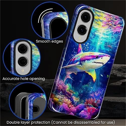 for Samsung Galaxy S25 Edge Case, Colorful Ocean Sharks Pattern Glossy 2 in 1 - Image 5