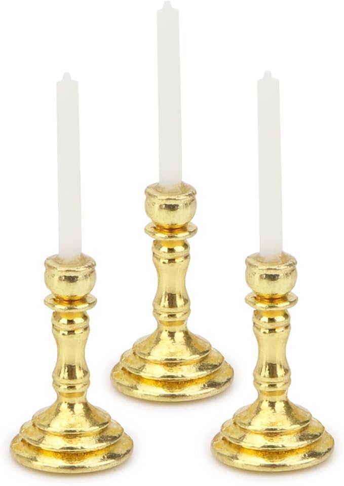 Dollhouse Miniature Candlesticks 3 PCS Candle Holder Set 1/12 Scale Vintage - Image 3