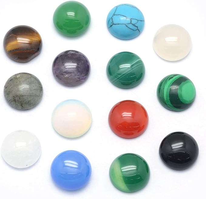 FASHEWELRY 100Pcs Natural & Synthetic Mixed Stone Cabochons Flat Back Gemstone by FASHEWELRY